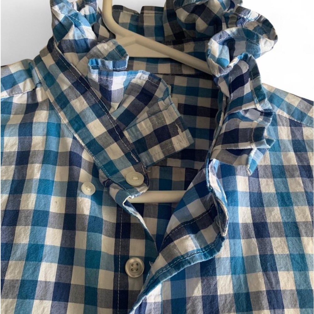 Old Navy Ruffled Blue White Plaid Summer Cotton Button Up Shirt